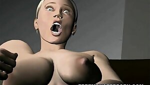 Short haired 3D cartoon babe plays with her pussy